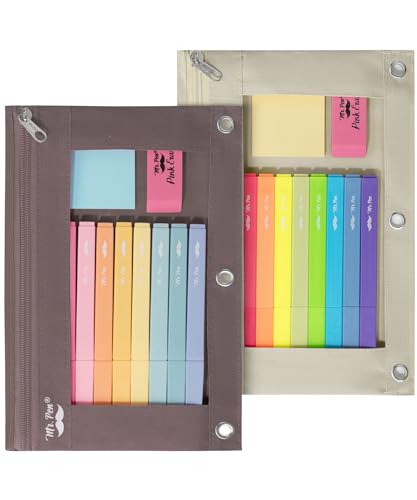 Image of Mr. Pen- Pencil Pouch for 3 Ring Binder, 2 Pack, 10 inchx6.75 inch, Smooth Zipper | Clear Window, Large Capacity Pencil Case with 3 Reinforced Grommets for School, Office, Supplies Storage | Clear Window, Large Capacity Pencil Case with 3 Reinforced Grommets for School, Office, Supplies Storage