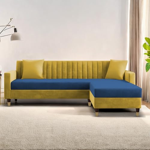 Image of Casaliving Garcia L Shape Sofa Set for Living Room Premium Fabric Sofa (4 Seater RHS, Blue Yellow)