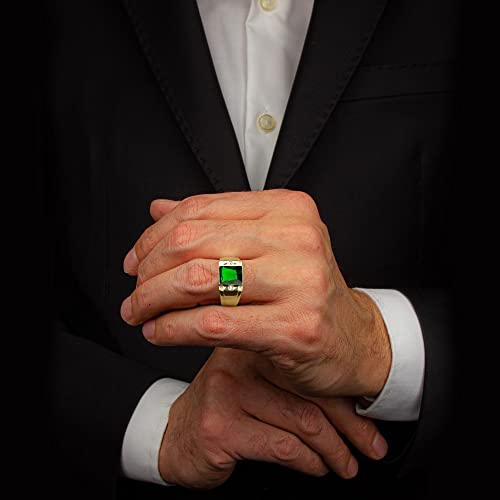 Blake’s Men's 14K Solid Yellow Gold Ring with Baguette-Cut Gemstone Center - Sapphire, Emerald, Ruby, Citrine, Amethyst, or Topaz - and Diamond Accents - Birthstone Fine Jewelry Gift for Him or Dad (Sizes 5-15)2