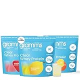 GRAMMS Clear Protein Variety Pack | Lemonade, Strawberry & Peach Tea | 20g Protein Grass-Fed Whey Isolate, Zero Sugar, Zero Lactose, Protein for Women (18 Servings)