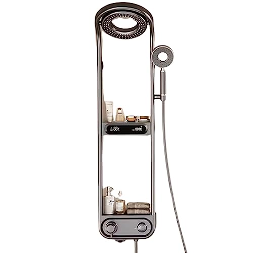 YXFAZPP Juego de Ducha termostática con Almacenamiento, Ducha de Mano montada en la Pared, Cuerpo de Cobre Fino, rociador Superior Reversible de 360°, Almacenamiento de Tres Capas