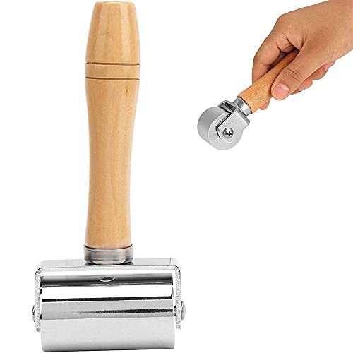 Lederen Press Roller, Lederen Lijm Randen Roller, Lijm Lamineren Tool, Houten Behang Rollers Gereedschap, Lederen Press Roller Met Houten Handvat Drukrol - Afbeelding 3
