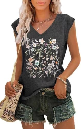 Women's Floral Tank Tops Casual Summer Cap Sleeve Sleeveless Wildflowers Floral Graphic Tees Tops