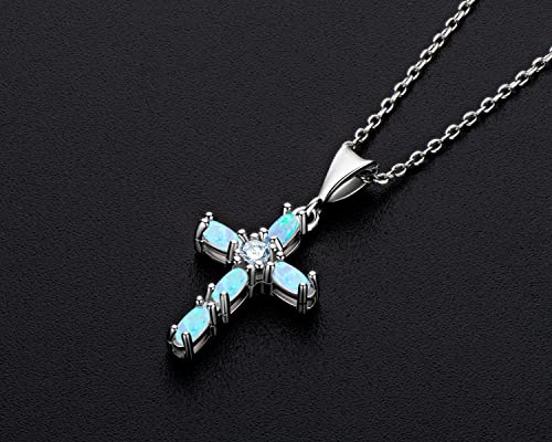 YUNKAI Cross Necklace for Women: Sterling Silver Opal/Blue Cubic Zirconia Pendant Dainty Faith Cross Necklace Jewelry Gifts for Her Mom Wife Birthday Christmas2