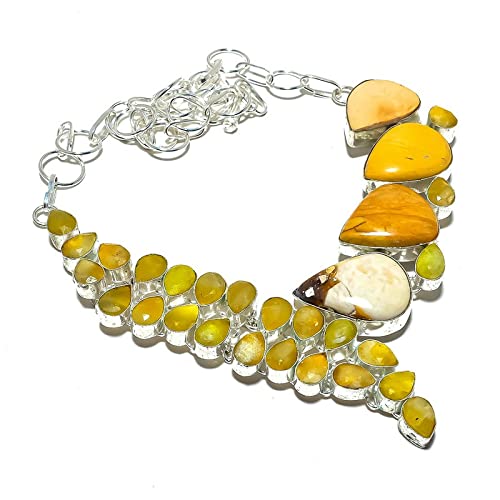 Collier jaspe Picasso calcédoine jaune bijoux pierres naturelles fait main 18"