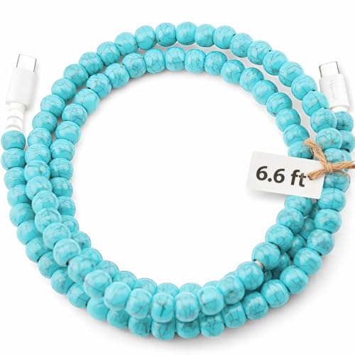 Image of Stylish Beaded Phone Charger Cable Colors USB Charging Cord for Smartphones (USB C to USB C, Turquoise, 6.6ft)