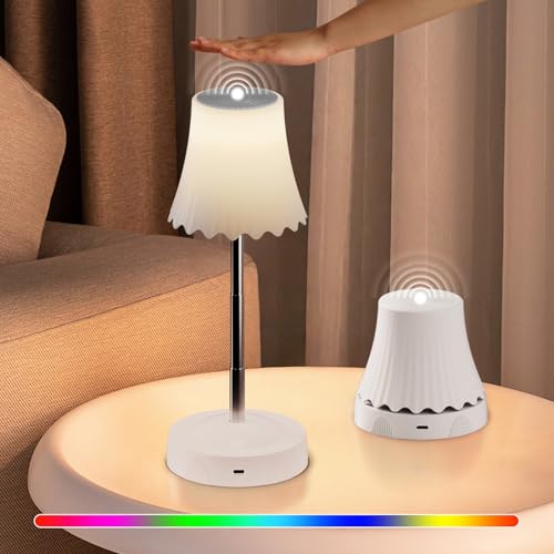 DEXULESA - DEXULESA 2 Pack Gesture Control Rechargeable Table Lamp Cordless, 3-Level Height with 3 Color Temperatures & Stepless Dimming, 7 RGB Colors + 3 Dynamic Modes, for Living Room, Bedroom (White)