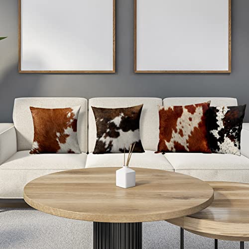 Sanwarm Throw Pillow Covers Home Decor Set Of 4 Pillow Cases Decorative 18 X 18 Inches Outdoor Cushion Couch Sofa Pillowcases, Cowhide Cow Brown Animal Deep #TOP2