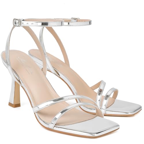 Image of Mostrin Womens Sandals Strappy Heels for Women Ankle Strap Lace Up Heels Square Open Toe Heels Tie Up Stiletto High Heeled Sandals for Prom, Party, Daily Wear