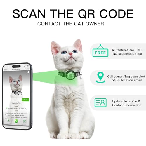 Image of Waterproof Airtag Cat Collar with QR TAG & Reflective, Footprints Pattern, Lightweight Kitten Collar for Apple AirTag, Hidden GPS Tracker Holder for Cats, Kittens (Black)(7-12 inch)