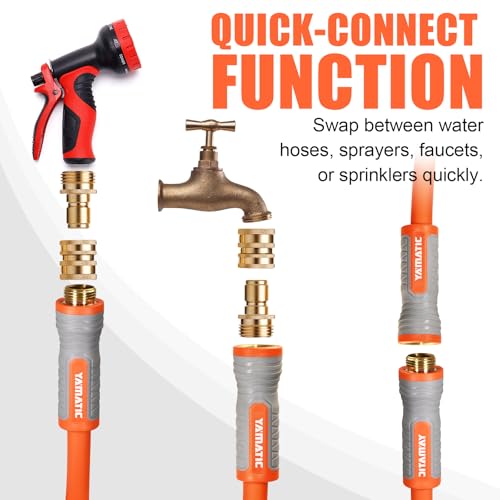 YAMATIC-Garden-Hose-58-in-x-100-ft-Ergonomic-Swivel-Fittings-Burst-600-PSI-Heavy-Duty-Flexible-and-Lightweight-Water-Hose-with-2-Set-Quick-Connect