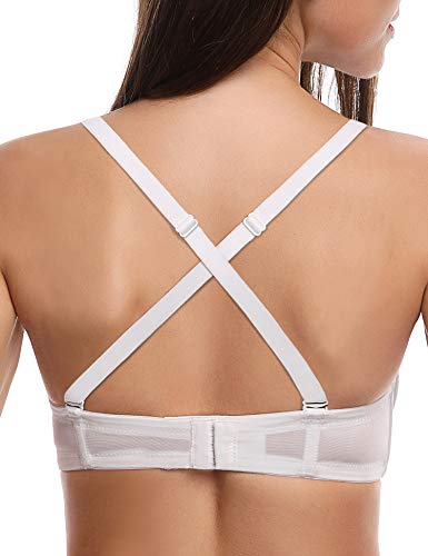 Wingslove Women's Strapless Full Figure Bra Underwire Multiway Contour Plus Size Bra Red Carpet (White,32H) #TOP4