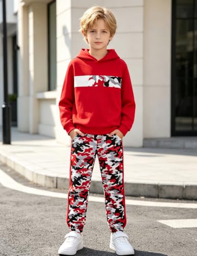 Image of Boys Clothes Boy Outfits 2-Piece Long Sleeve Hoodie and Camouflage Pants Boys Fall Winter Clothes for 6-16 Years
