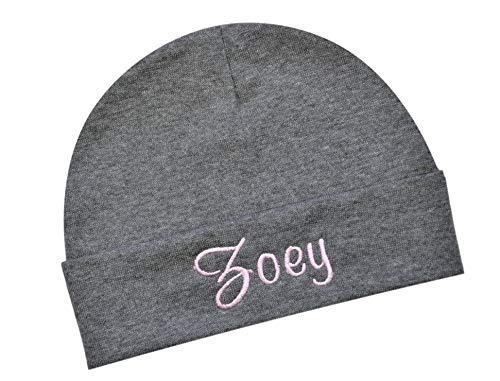 Personalized Baby & Toddler Girls Embroidered Hat with Custom Name and Colors - Size 6-12 Months (Gray Hat)
