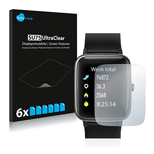 6X Savvies SU75 UltraClear Film de Protection du0092écran pour Vicsainteck Fitness Tracker ID205 (Surface cristalline, Application sans soufflures, découpe sur Mesure)