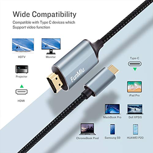 Usb C To Hdmi Cable, [4K, High-Speed] Usb Type C To Hdmi Cable For Home Office, [Thunderbolt 3/4 Compatible] For Macbook Pro/Air 2020, Ipad Air 4, Ipad Pro 2021, Imac, S23, Xps 17, And More-6Ft Grey #TOP6