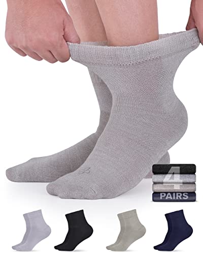 Doctor's Select Bamboo Diabetic Socks Women & Men - 4 Pairs Ankle Length Non Binding Womens Diabetic Socks | Bamboo Socks Womens | Extra Wide Loose Seamless Toe Diabetes Socks #TOP11