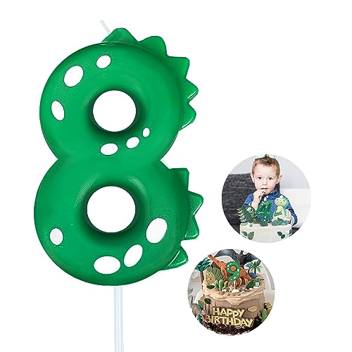 Number Birthday Candles(8 Candle Green) Dinosaur Shape Number Happy Birthday Cake Candles for Dinosaur Birthday Party Decoration Reunions Theme Party