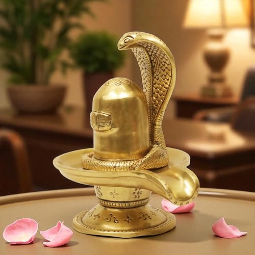 Image of SHANTI Brass Shivling for Home Puja, Shiva Lingam for Temple, Office Desk, Gift & Decor (SL3408)