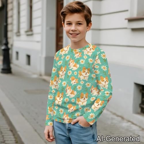 Image of Renewold Boys Girls Tees Kids T-Shirt Long Sleeve Crewneck T Shirts Casual Athletic Tops Clothing for Home School Travel