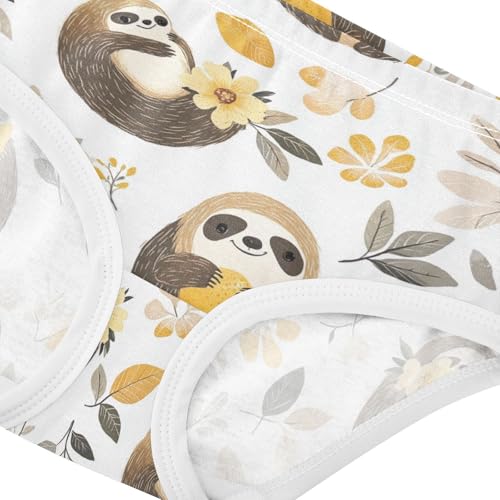 Wusikd Sloth Flowers Girls' Underwear Cotton Leaves Girls Briefs Soft Toddler Underwear 2T4