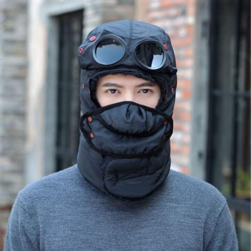 Winter Warm Thermal Trapper Hat With Glasses Bomber Hat With Masks Winter Cycling Windproof Ski Mask Ear Protection Cap #TOP1