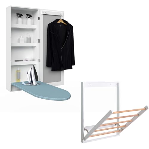 Facilehome Ironing Board Cabinet Wall Mounted Storage and Wall Mounted Clothes Drying Rack for Laundry
