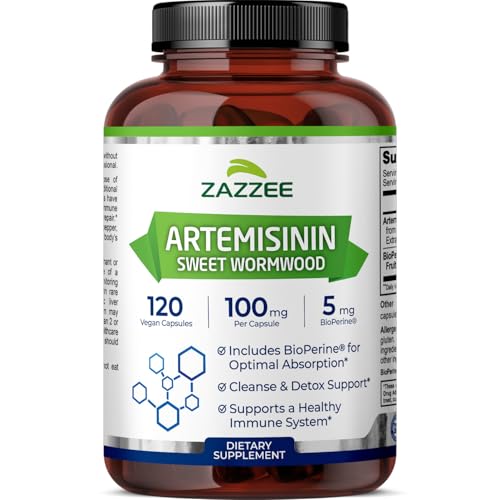 Zazzee High Absorption Artemisinin 100 mg per Capsule 120 Vegan Capsules with 5 mg BioPerine for Maximum Absorption Sweet Wormwood Extract 4 Month Supply All-Natural and Non-GMO