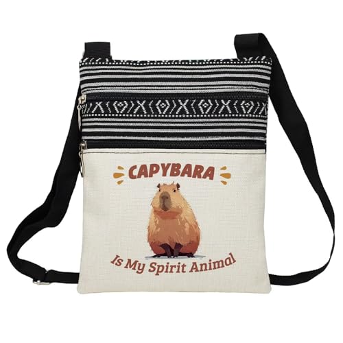 Spirit Animal Capybara Messenger Bag Small Ethnic Pattern Printed Adjustable Strap Crossbody Zipper Bag Phone Bag Wallet Cute Shoulder Handbag for Capybara Lovers Women Friends