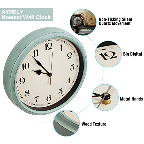 Image of AYRELY Decorative Vintage Wall Clock - 11Inch Silent Non-Ticking Clocks Battery Operated - Classic Decor for Living Room, Farmhouse, Kitchen, Bedroom, Bathroom (Classic Blue)