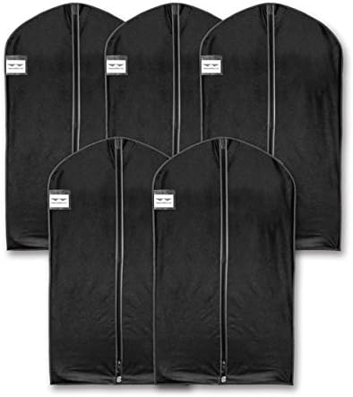 HangerMasterSuit Garment Covers 110cm (44") Black Breathable Protective Case & Bag - 5 Pack (Black)