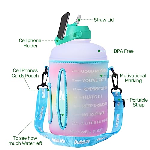 Image of QuiFit 1 Gallon Water Bottle - with Straw & Motivational Time Marker Leak-Proof BPA Free Reusable Gym Sports Outdoor Large(128OZ /73OZ) Capacity Water Jug