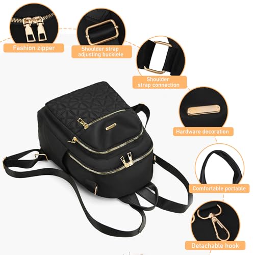 HTTDSLF Rucksack Damen Klein, Elegant Cityrucksack Kleiner Anti-Diebstahl Tagesrucksack, Wasserdichtere Rucksackhandtasche Daypacks Damen Rucksacktasche Modern für Pendeln Schule Arbeit Reise, Schwarz