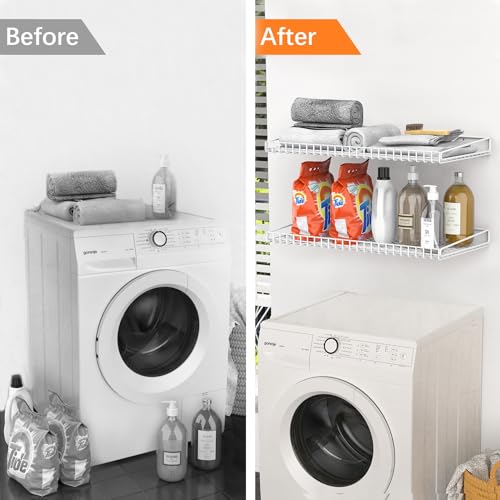 WALMANN 2 Pack Garage Wall Shelf, 23.5" x 12" Wall Mounted Storage Shelves for Garage, Closet, Laundry Room, Heavy Duty Wall Shelving, Holds Up to 65 Lbs(White)