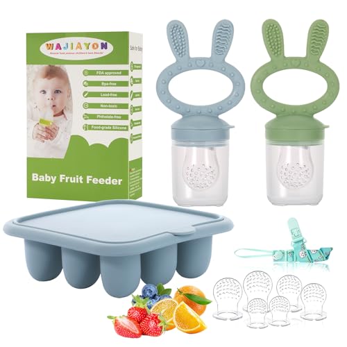Image of WAJIAYON Baby Breastmilk Popsicle Molds & Babies Fruit Feeder (3 Pack), Infant Food Freezer Tray Storage Containers, Silicone Teething Pacifier Feeder and Teether for Babies,Baby Feeders - Blue