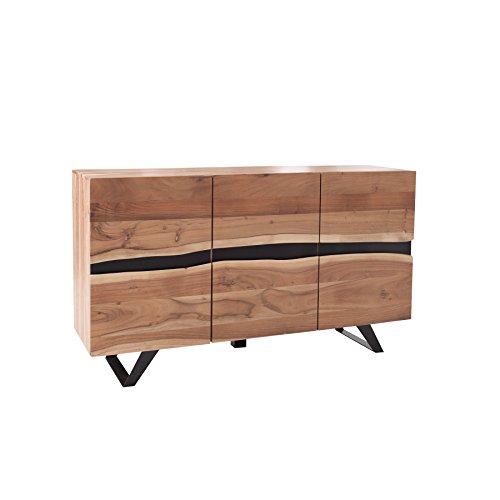 invicta INTERIOR Massives Sideboard Amazonas 150cm Akazie Baumkante Metall schwarz Massivholz Kommode Massivholzschrank Schrank Anrichte