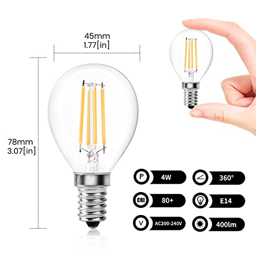 Bonlux Dimmable E14 Bulb LED 4W E14 SES Golf Ball Filament Bulb Warm White 2700K, P45 G45 Mini Globe Small Edison Screw Light Bulb, 40W Equivalent, Vintage Clear Glass Small Round Light Bulb (6 Pack) - Image 3