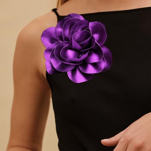 Image of 2Pack 6inch Extra Large Satin Brooches Lapel Pins Dainty Elegant Fabric Camellia Rose Flower Brooch Pin for Women Wedding Part Dance Clothes Accessories Jewelry
