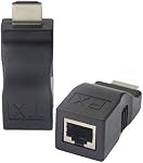 HDMI Extendeur,HDMI à RJ45 Réseau câble extender convertisseur répéteur sur le chat 5e / 6 1080p jusqu'à 30m Émetteur inclus extendeur & Récepteur pour HDTV PS4 STB DVD 4K 2K (Noir)