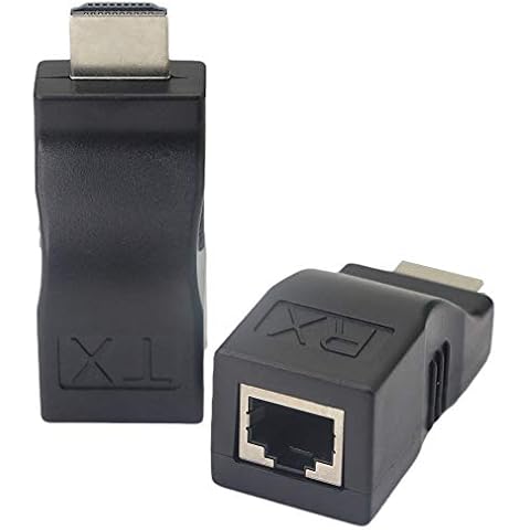 HDMI Extender,HDMI to RJ45 Network Cable Extender Converter Repeater Over Cat 5e / 6 1080p up to 30m Extender Included Transmitter & Receiver for HDTV PS4 STB DVD 4K 2K (Black) Cover