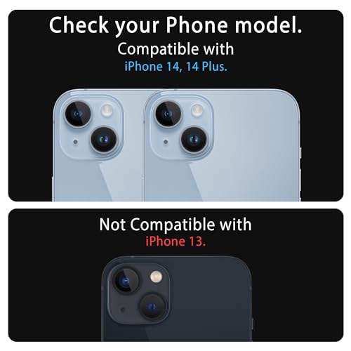 Image of ArmourPro Premium Camera Lens Protector Tempered Glass Compatible For iPhone 14 Plus and iPhone 14 Tough HD Individual Aluminum Alloy Rings 9H Camera Cover , Scratch-Resistant,Camera Lens Protection| Blue