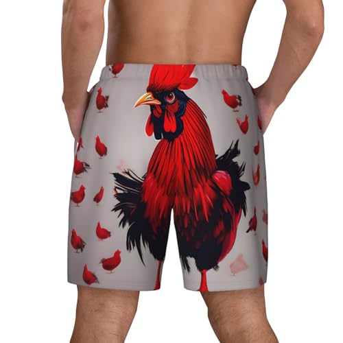 Red Chicken Print Men Stylish Functionality Swim Trunks Breathable Beach Shorts Surfing Gym Fishing4
