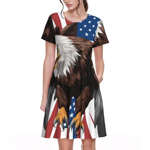 Robe d'été à manches courtes imprimé drapeau USA style décontracté chic