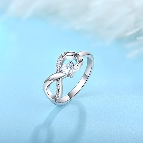 STARCHENIE Infinity Promise Ring 925 Sterling Silver Angel Wings Heart Ring for Women Size 5-104