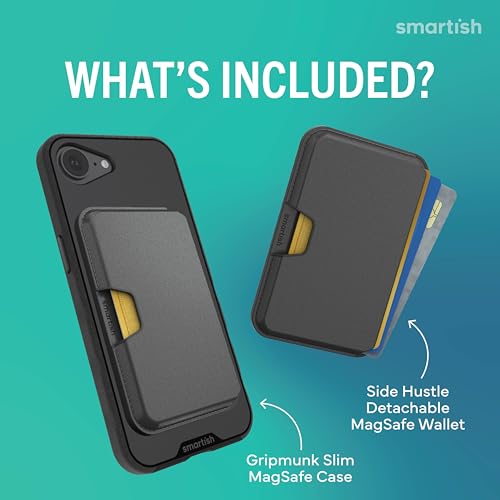 Image of Smartish iPhone 17e /16e Magnetic Case with MagSafe Wallet - Gripmunk - Magsafe Compatible Thin Grip Cover + Detachable Magnetic Credit Card Holder - Black Tie Affair