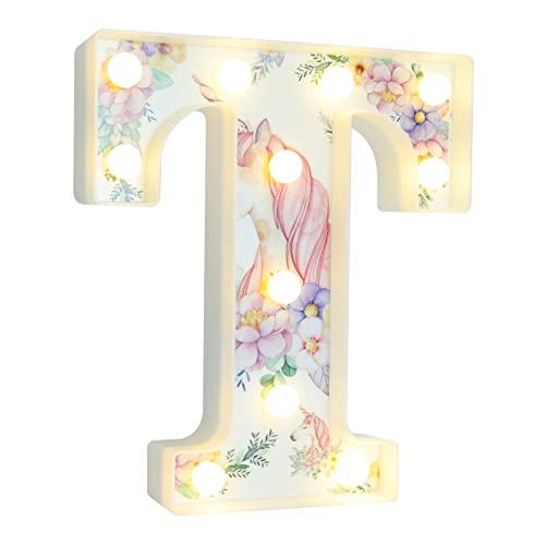 Vimlits Letras iluminadas de unicornio, luces LED de letras blancas cálidas, letrero del alfabeto, regalos de unicornio para niñas, decoración de fiesta de cumpleaños, decoración de mesa de pared, T