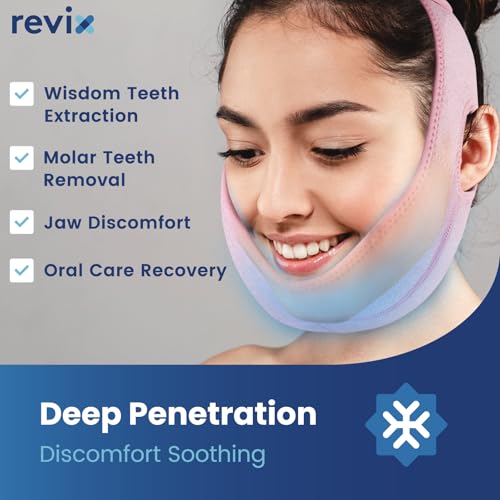 Image of REVIX Wisdom Tooth Ice Pack Wrap with 3D Sewing Design Face Ice Wrap for Jaw, TMJ, Oral Discomfort, Teeth Removal and Dental Implants, Super Snug Fit with 4 Hot Cold Packs Reusable, Pink