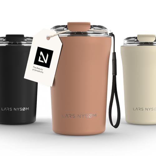 Image of LARS NYSOM Thermo Coffee Mug to go with Strap 13oz | Travel Mug 0.38 Liter with Insulation | Leak Proof Stainless Steel Thermal Tumbler for Coffee and Tea to Go (Blush Rose, 12.9oz)