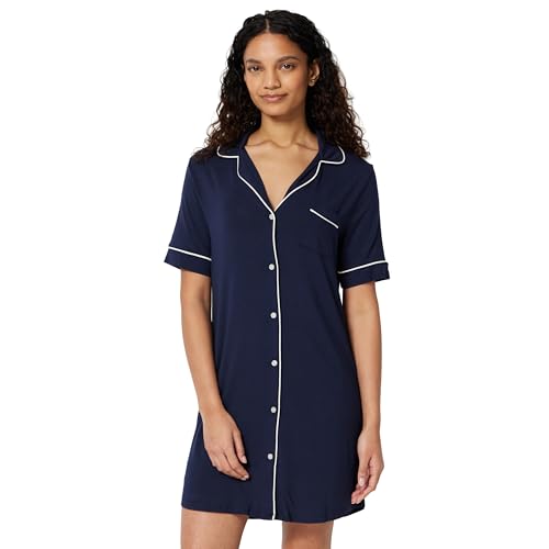 Image of Amazon Essentials Women's Modal-Blend Nightgown, Short Sleeve Button-Down