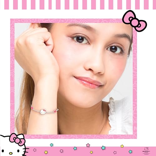 Hello Kitty Sanrio Women’s Bracelets - Silver Flash-Plated Jewelry with Heart Pendants and Zirconia Accents2